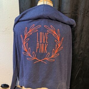 PINK Victoria's Secret Navy Hoodie with Coral Embroidery